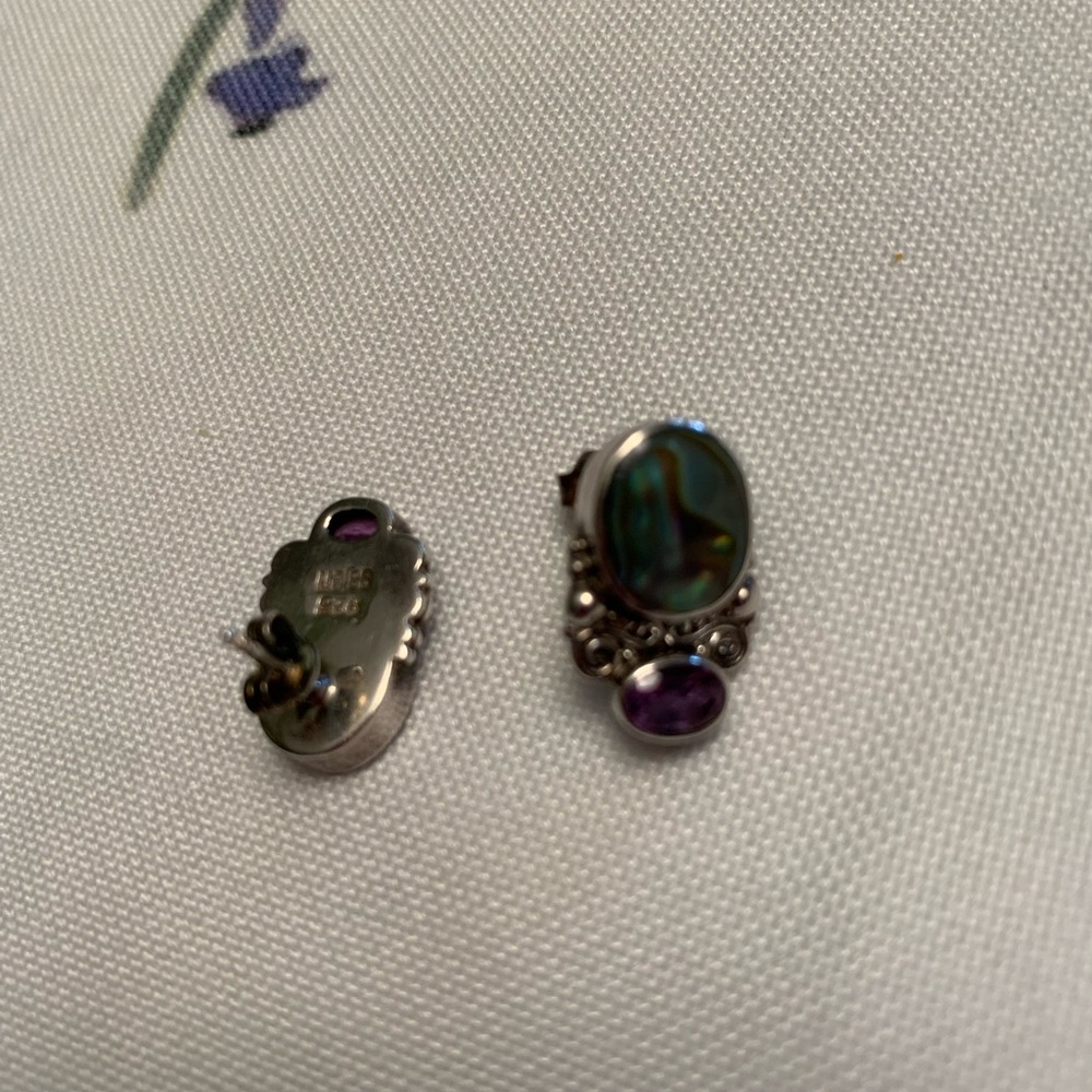 Abalone and amethyst earrings - Picture 3 of 3